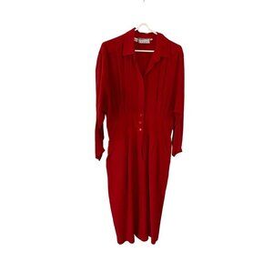 Vintage Ann Tjian For Kenar 2 Red 100% Silk Long Sleeve Dress - 16